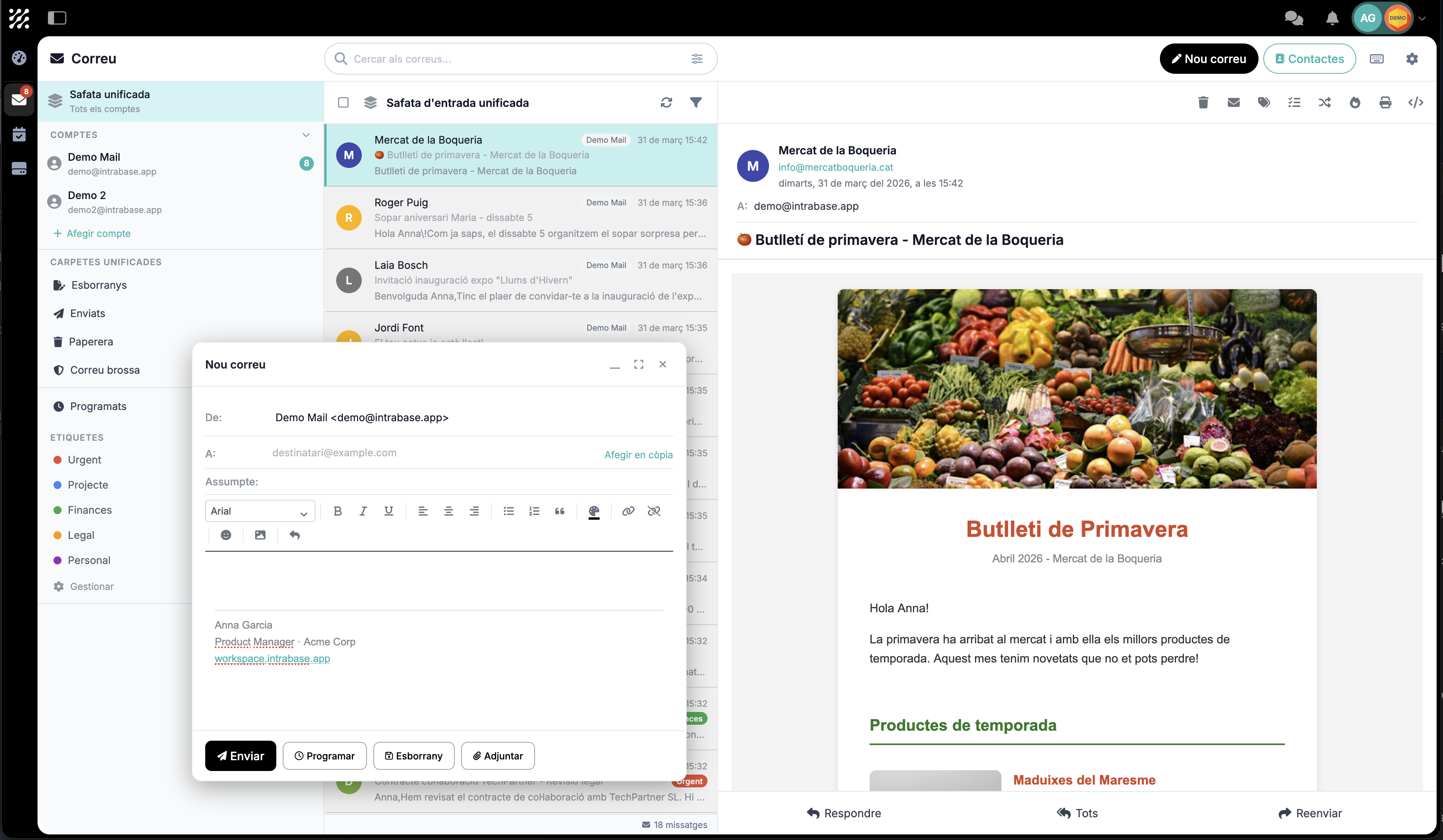 Intrabase email interface
